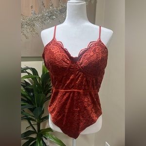 Rue21 Orange embroidery mesh Bodysuit size XL